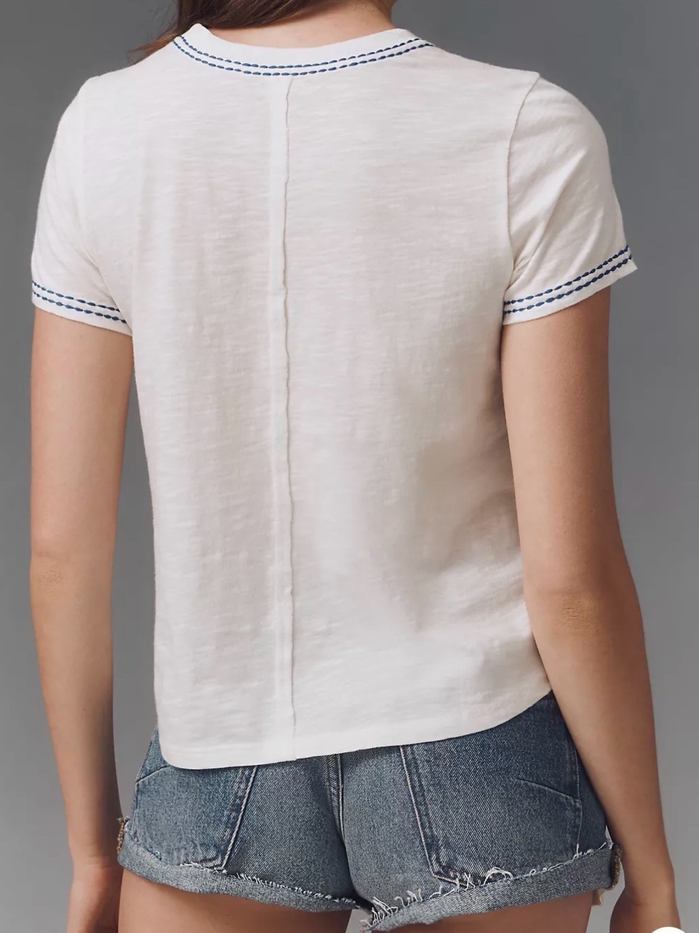 Pilcro/Anthropologie "Meet Me Seaside" Embroidered Tee – M- White/Blue- MSRP $68 - Picture 2 of 16